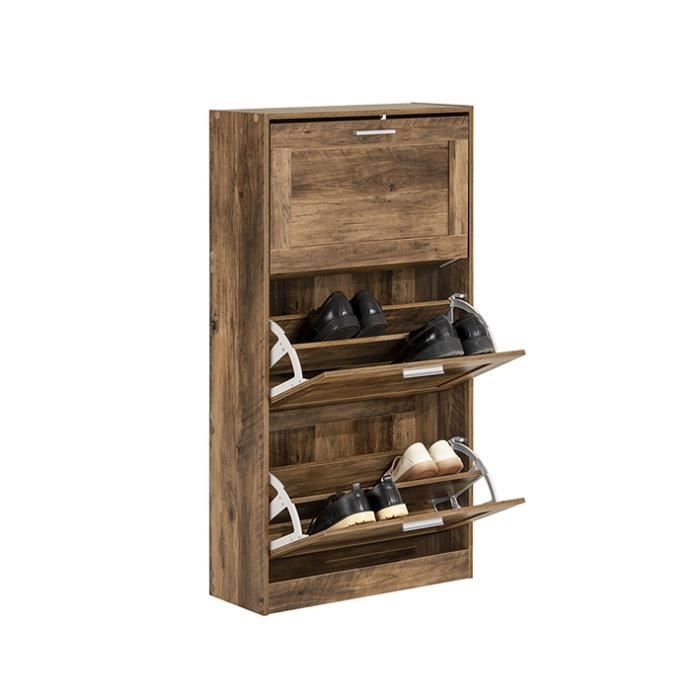 Meuble à Chaussures FSR137-L-F SoBuy avec 3 Abattants pour Entrée – 60x23x115 Effet Bois