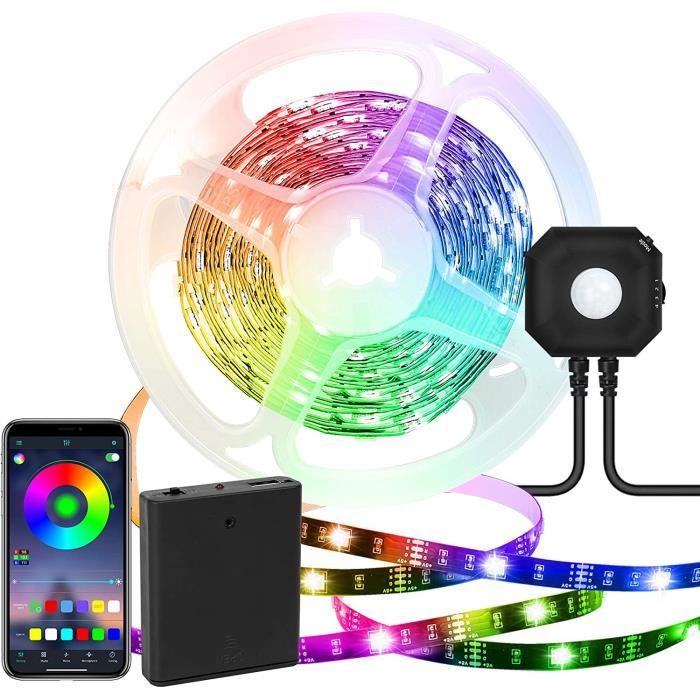 Bande LED 3m,Bande LED à Piles,Lampe de Lit LED avec Détecteur de