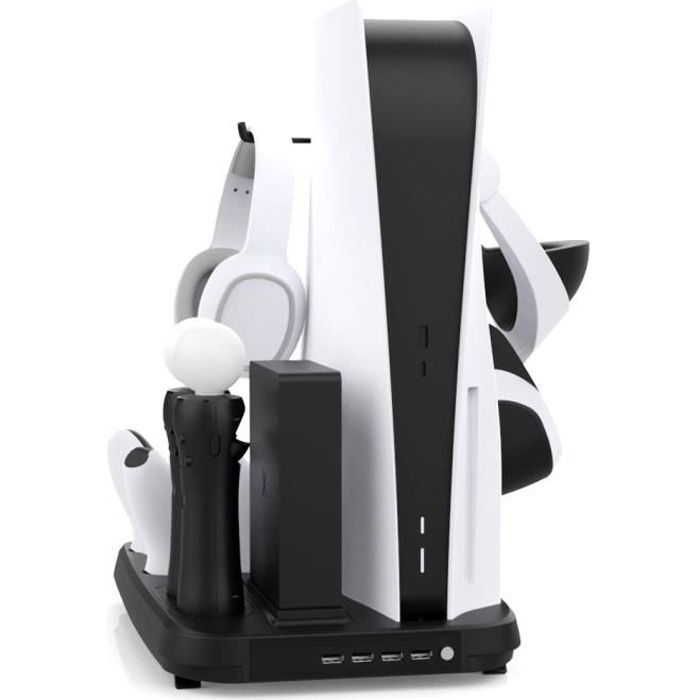 Support vertical multifonctionnel 9 en 1 pour console PS5 Ventilateur de refroidissement avec socle de chargeur Support de casque PS