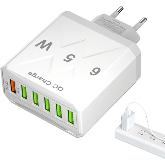 Bloc Chargeur Rapi- Charge 65 W 6 Ports,Adaptateur Chargeur Mural