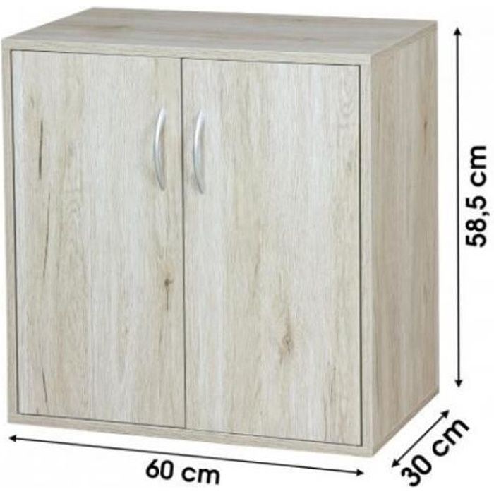 armoire de bureau 3 étagères meuble de rangement avec 2 portes 60 x 30 h. 58,5 cm