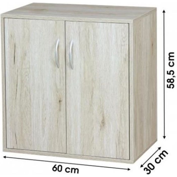 Armoire de Bureau 3 étagères Meuble de Rangement avec 2 Portes 60 x 30 H. 585 cm
