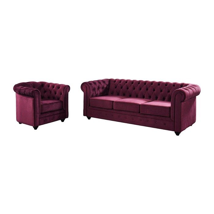 Canapé 3 places et fauteuil CHESTERFIELD - velours pourpre