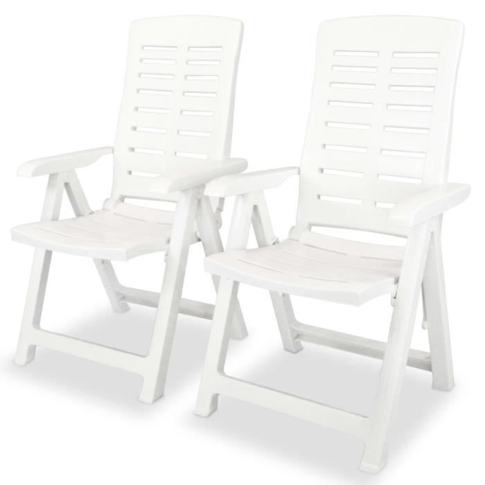Top 2 pcs Chaises inclinables de jardin JILI - Fauteuil dextérieur Plastique Blanc1408 Kg