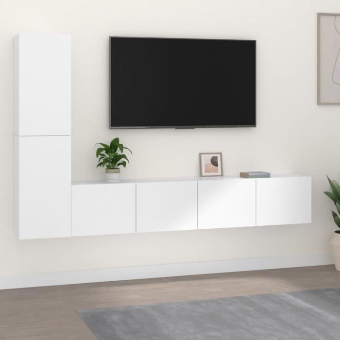 vidaXL Ensemble de meubles TV 4 pcs Blanc Bois dingénierie 3114310