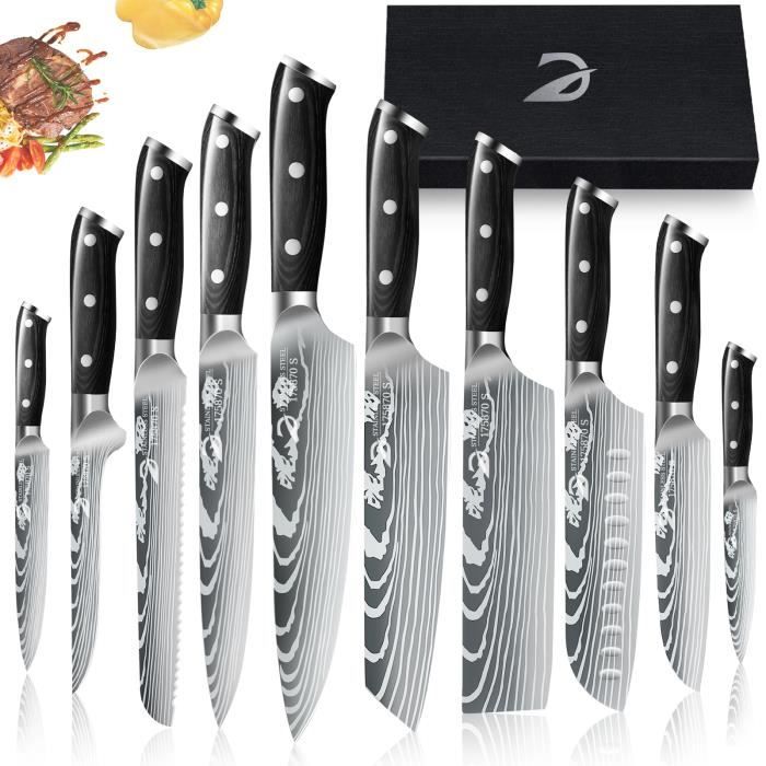 Couteau Cuisine, Lot 10 Couteau de Cuisine Professionnel Set Couteaux et  Ustensiles de Cuisine en Acier Inoxydable - Cdiscount Maison