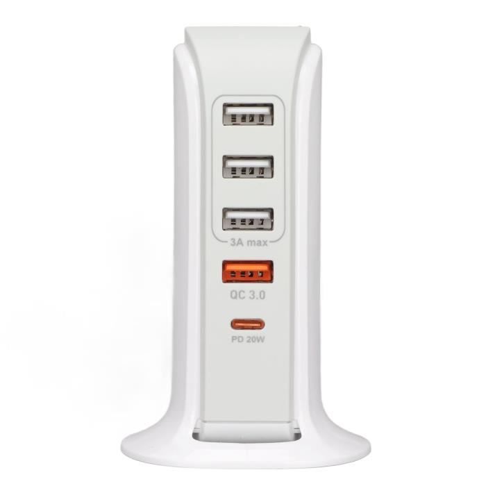 Adaptateur de Support de Charge de Téléphone Station de Charge USB Multi Ports Charge Rapide pour informatique telephonie Prise UE