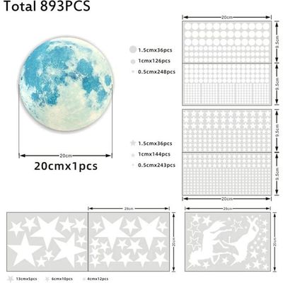Autocollants Lumineux Arc-en-ciel 297 Pièces - Décorations Planète, Lune, étoiles Pour Chambre Enfant - Brille Dans Le Noir - 12