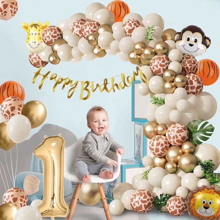 Déco Anniversaire 1 An - Ballons Or Et Rose - Kit Complet Avec Banner Et Guirlandes