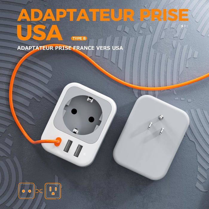 TESSAN 2 Pack Adaptateur Prise Aericaine Type B France Vers USA, Avec