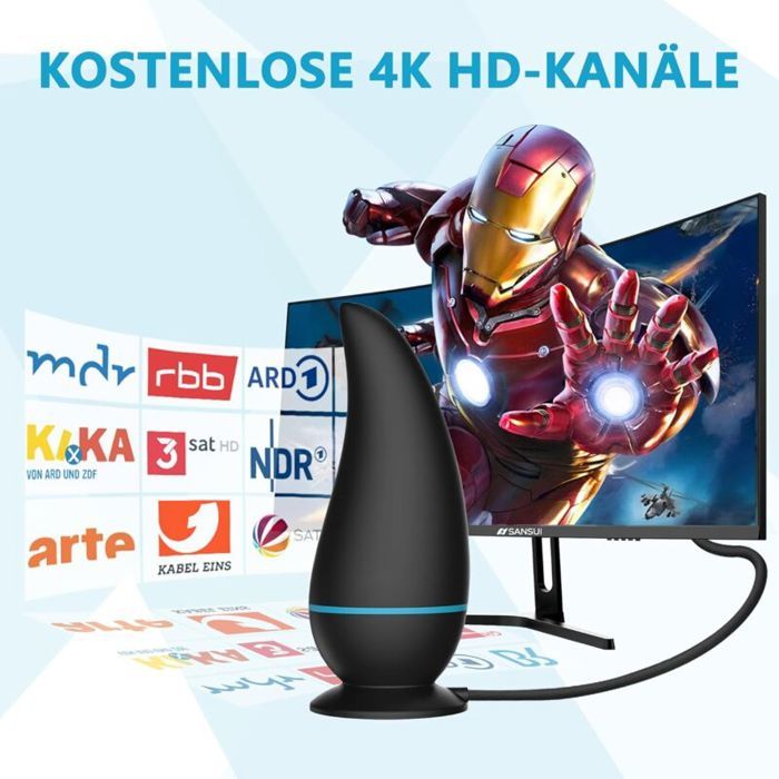 2024 Nouvelle Antenne TV Intérieur Puissante TNT HD - Antenne HDTV Avec Amplicateur De Signal Ameliore Jusqua 480 Km Pour 1080p 4k Chaines Television Gratuites 5m De Cable