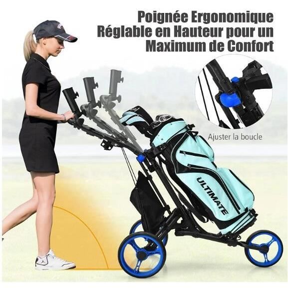 Chariot à Balles GYMAX – Pliable, 150 Balles, Structure Alu, Roues Pivotantes, Sac Amovible, Bleu/rouge 40,5x40,5x90,5 Cm
