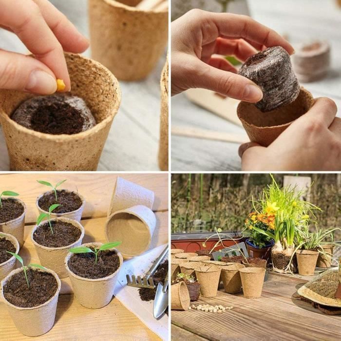 Lot De 50 Pots De Semis En Fibre Biodégradable 8cm + 50 Étiquettes - Godets Semis Plantes