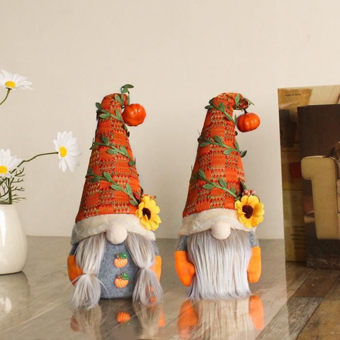 Lot De 2 Nains D'Automne En Peluche - Décoration Thanksgiving - 16 Cm - Suspendables - Velours Doux - Sans Visage
