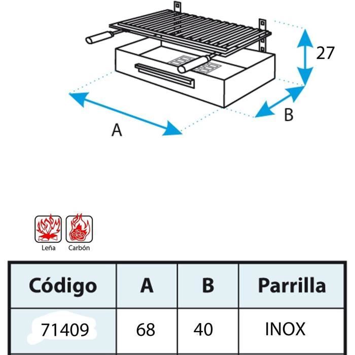 IMEX EL ZORRO tiroir Barbecue avec grille zinguée, noir, 57 x 41 x 35