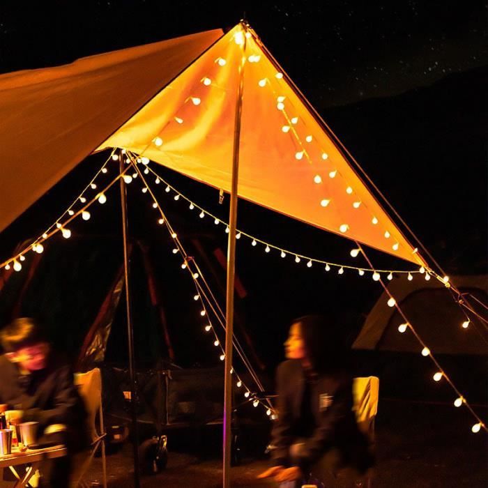 Guirlande Lumineuse LED Boule 10m pour tente de camping en plein
