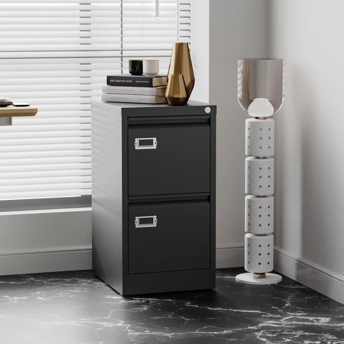 HOMCOM Armoire de bureau à 3 niveaux, meuble de rangement bureau métallique avec 2 portes et étagères réglables, armoire à dossiers pour domicile, garage, noir HOMCOM Armoire de bureau à 3 niveaux, meuble de rangement bureau métallique avec 2 portes et étagères réglables, armoire à dossiers pour domicile, garage, noir