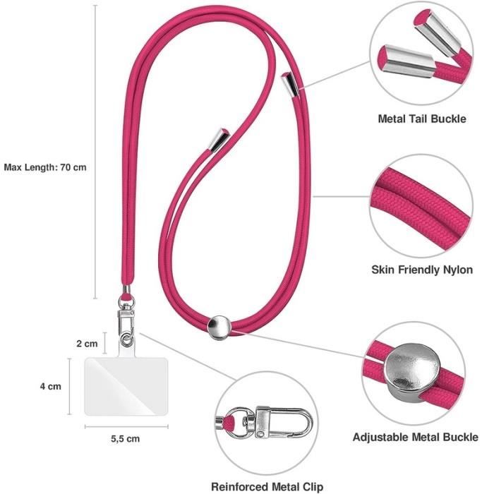 TBOC Pack: Cordon Collier Laniere Portable Universel [Blanc] 2 [Patchs De Fixation Noir] Sangle De Suspension Amovible Réglable Résistante Compatible Avec Toutes Téléphones Mobiles Smartphones - 9