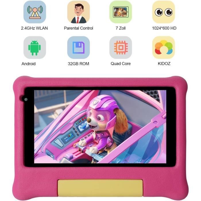CWOWDEFU Tablette Enfant 7 Pouces Android 11 – WiFi, 32 Go, Coque Antichoc, Contrôle Parental – Idéale 3-12 Ans (Rose)