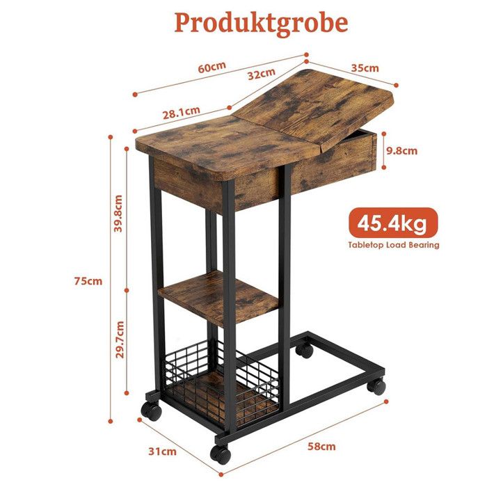 Table D'appoint En Bambou En.casa - Avec Tiroir, 68x55x35 Cm, Pour Ordinateur Portable, Chevet Ou Salon