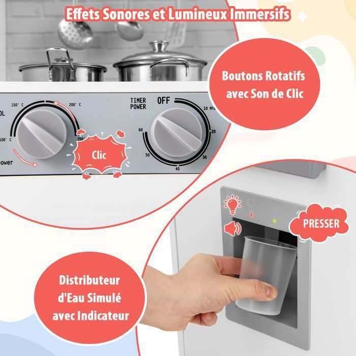FANTASK Cuisine pour Enfant avec Accessoires de Jeu, Cuisine de Jeu, en Bois, avec hotte aspirante FANTASK Cuisine pour Enfant avec Accessoires de Jeu, Cuisine de Jeu, en Bois, avec hotte aspirante