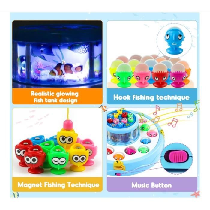 Jeu De Pêche Montessori 1-2 Ans - Canne à Pêche Sensorielle, 15 Poissons Colorés, 5 Seaux Empilables, Cadeau Bébé
