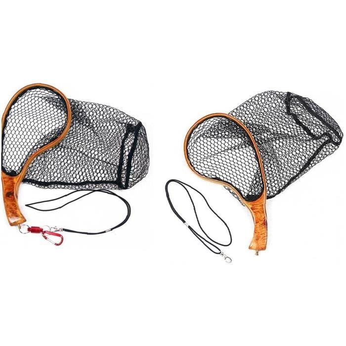 Pêche à la mouche épuisette Catch and Release net Cadre en bois pêche  portable truite poignée incurvée - Cdiscount Sport