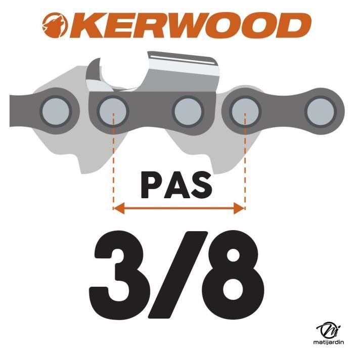Chaîne Kerwood pour tronçonneuse 3/8 1,5 mm. 76 maillons. Gouge