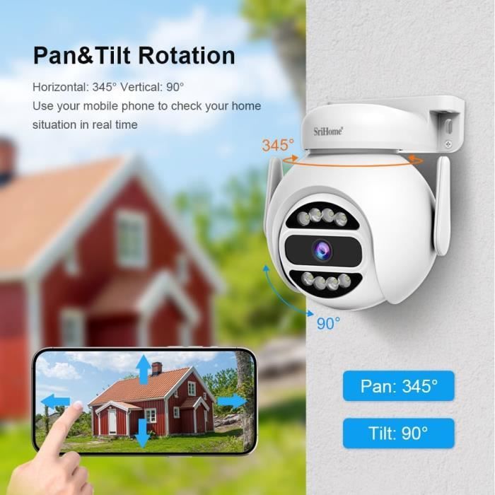 GNCC Caméra Surveillance WiFi 1080P - 360° PTZ + Fixe, Détection De Mouvement, Vision Nocturne, Babyphone - Application IPC360 - 5