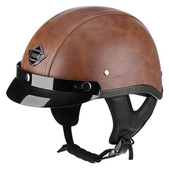 Casque de velo Casque de Moto Vintage en Cuir PU pour Homme et Femme Pare Soleil et Poignees Retractables Col ABS C277708814 Cdiscount Sport