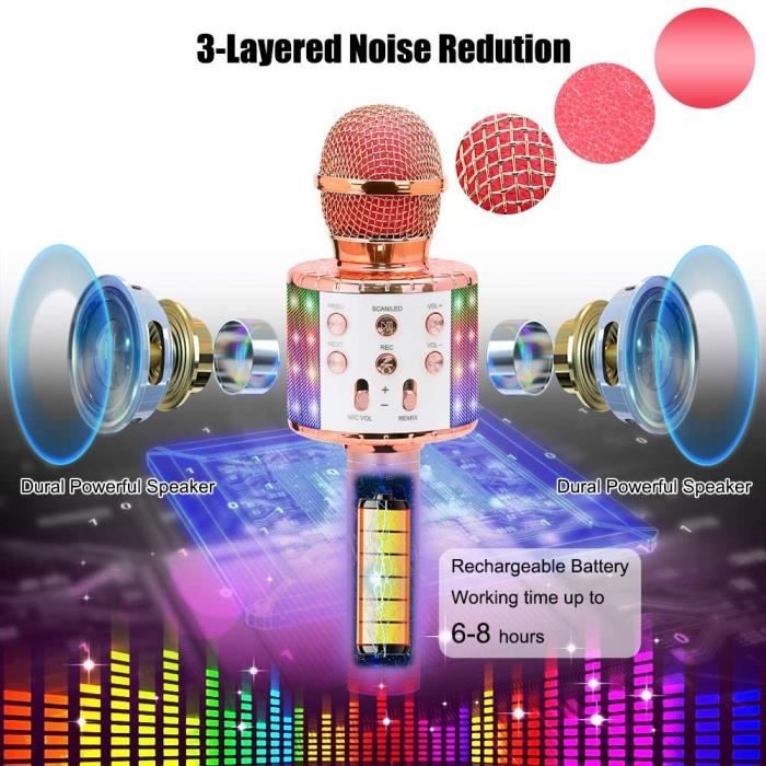Micro Karaoke Enfant Sans Fil avec 2 Micro, Haut-Parleur Bluetooth ou  Portable Karaoke Machine, Machine à Karaoké pour Enfants avec Microphones Sans  Fil, Changeur de Voix et Effets Sonores(Blanc) : : Jeux