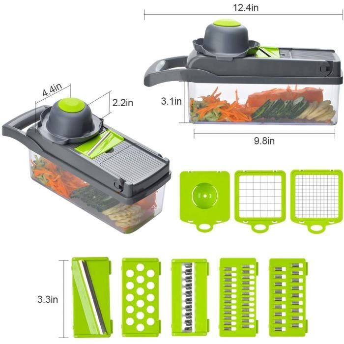 Mandoline Multifonctions 15-en-1 Coupe Légumes Avec 7 Lames Interchangeables - Découpe Légumes Compacte Blanche