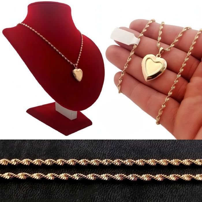 Collier Femme Chaîne Torsadée Pendentif Médaillon Coeur