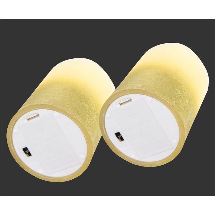 Lot De 2 Bougies LED Avec Revêtement En Cire Véritable - Hauteur 9,1 Cm, Ø 4,4 Cm, Couleur Crème - Effet Flamme Réaliste, Minuterie 6h/18h - Fonctionne Sur Piles AAA - 3