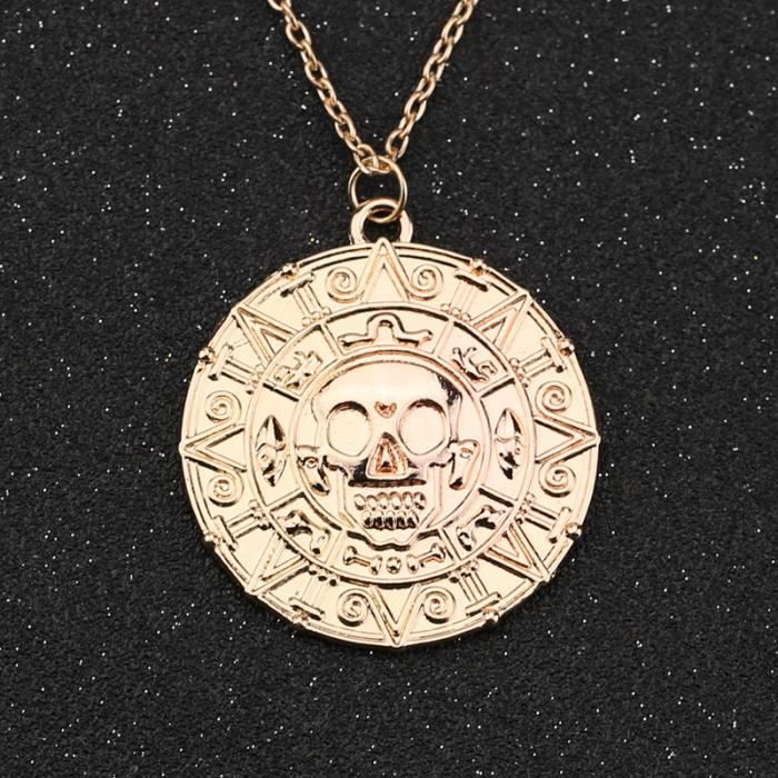 Collier pendentif pirate des caraïbes Jack Sparrow Aztec, pièce de