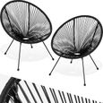TECTAKE Lot de 2 chaises de jardin pliantes SANTANA avec Cordage élastique en polyéthylène Design rétro dans le style acapulco Noir-0