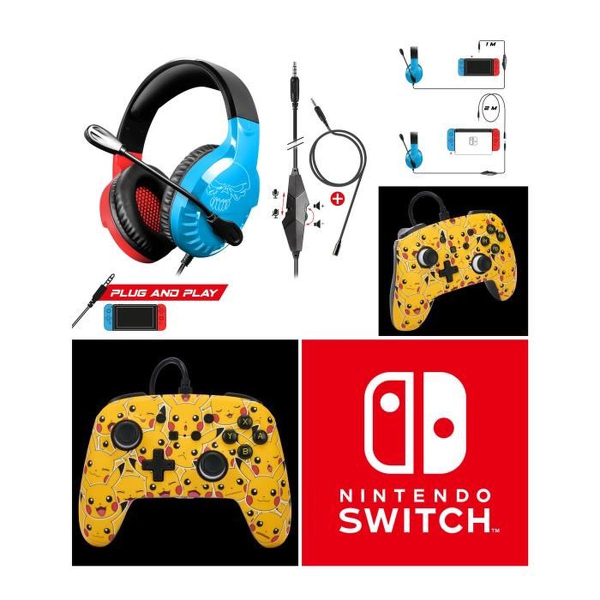 Manette Nintendo Switch Pokémon Pikachu – Manette Filaire – Toutes Consoles