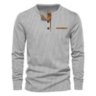 INSFITY T-Shirt Homme Velours Côtelé Manches Longues Slim Fit Col Henley Casual Tee Shirt Couleur Unie Confortable - Taille EU - Gris Clair