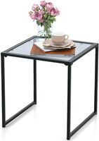 GOPLUS Table Basse Carrée avec Plateau en Verre Trempé de 43 cm-Intérieure et Extérieure-Cadre en Métal-pour Salon/Jardin