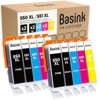 Basink Cartouche d'encre Compatible avec Canon PG-550 551 XL Pack 10 pour IP7200-7250 IX6850 MG5450-5500-5550-5600-5650-5655-6450