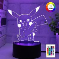 Pokemon Pikachu Lampe de nuit Décorer Veilleuse Lampe de chevet LED télécommande Touchez pour changer de couleur 16 couleurs