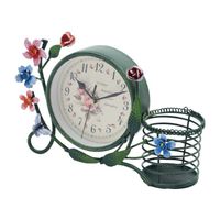 Horloge de bureau de style pastoral vert avec des ornements d'étude de porte de fleur