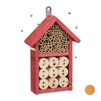 Relaxdays Hôtel à insectes kit assembler refuge insecte abeille abri coccinelle maison à insectes, 26 x 16 x 6 cm, rouge -