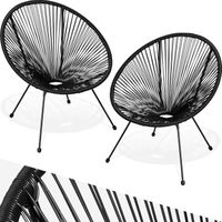 TECTAKE Lot de 2 chaises de jardin pliantes SANTANA avec Cordage élastique en polyéthylène Design rétro dans le style acapulco Noir