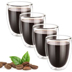 Tando.tn - Verres à café latte - ensemble de 2 pièces. - Contenance 350 ml.  - Verre borosilicate double paroi. - Garde la température des boissons plus  longtemps (chaud et froid). 