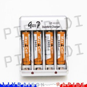 PILES 4 PILES ACCUS RECHARGEABLE AAA LR03 R03 1.2V 2400mAh + CHARGEUR RAPIDE GODP-007 Réf:3