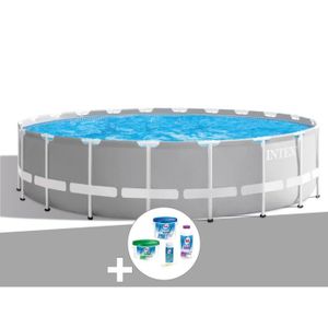 PISCINE Kit piscine tubulaire Intex Prism Frame ronde 6,10 x 1,32 m + Kit de traitement au chlore