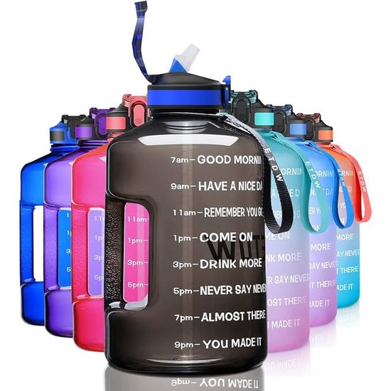 Grande Gourde 3 Litres Avec Paille Et Marqueur De Temps, Bouteille Motivation Transparente XL