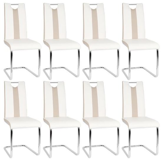 Lot de 8 chaises salle à manger design contemporain - Simili - Blanc et beige - Métal - Intérieur