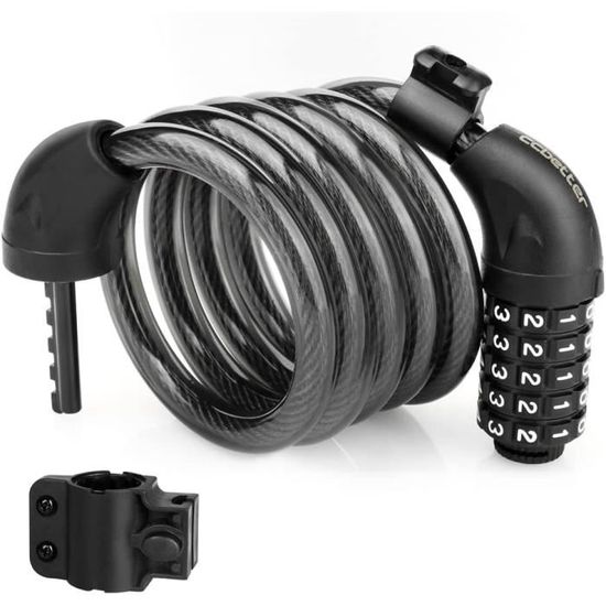 Cadenas à Chaîne Antivol Pour Moto, Vélo, Trottinette - Acier Gainé Nylon, 120cm, Clé (noir)